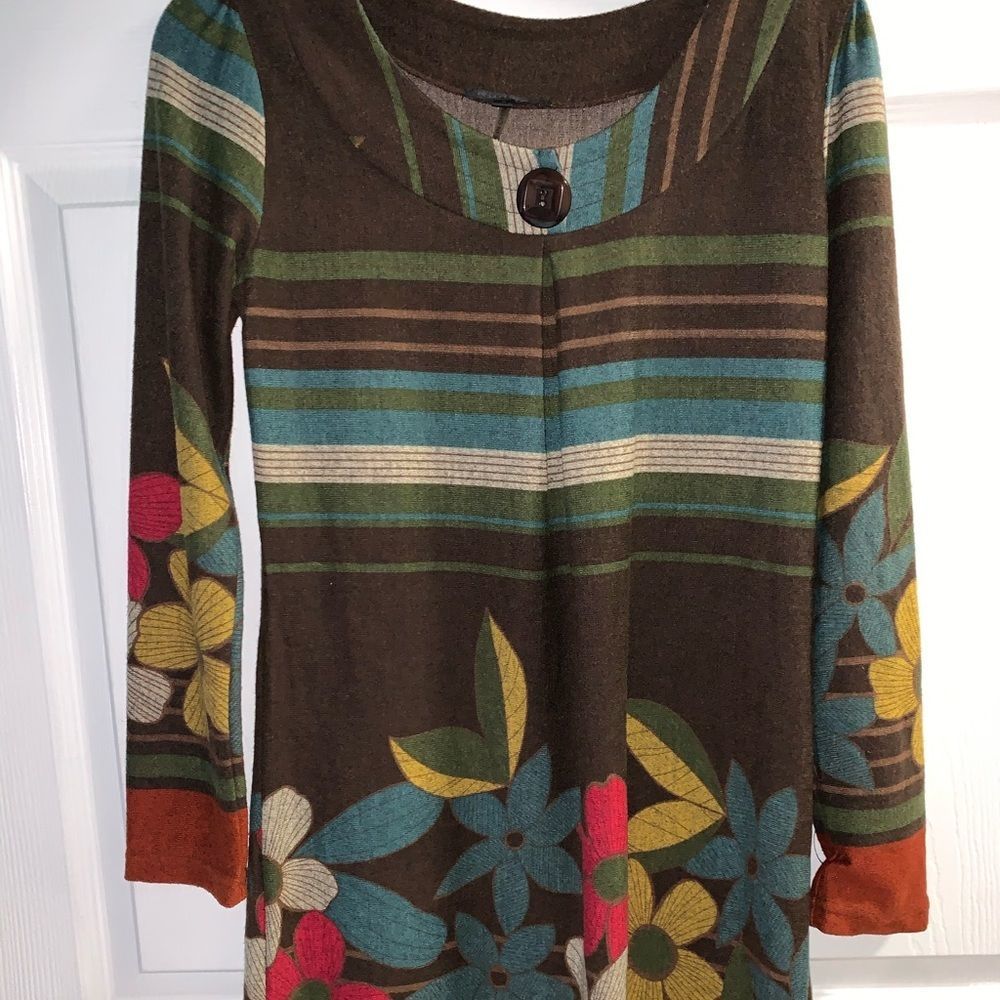 Brown 1970s Floral Blouse
